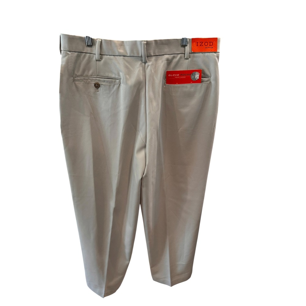 Izod XFG Mens Golf Pants Khaki Tan Pleated Glove Tee Pocket 36W 29L New - Picture 3 of 6